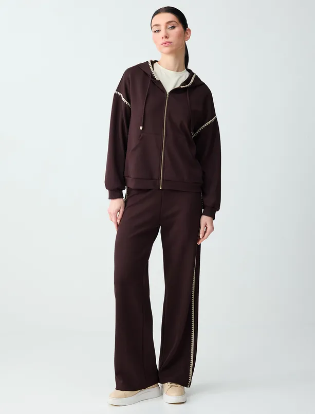 Bayan Kahverengi Cep Detaylı Kapüşonlu Modal Örme Ceket