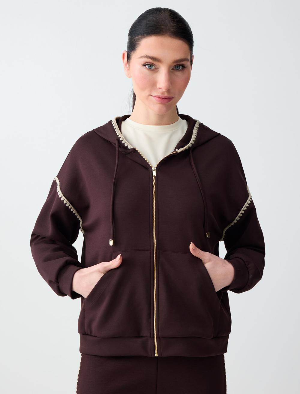 Cep Detaylı Kapüşonlu Modal Örme Ceket