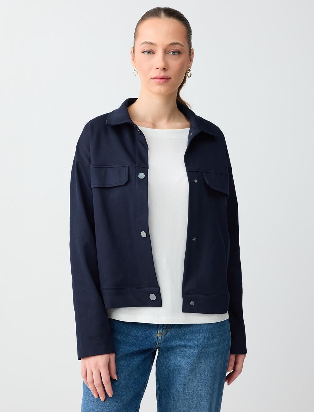 Düz Kesim Uzun Kollu Çıt Çıt Detaylı Örme Ceket