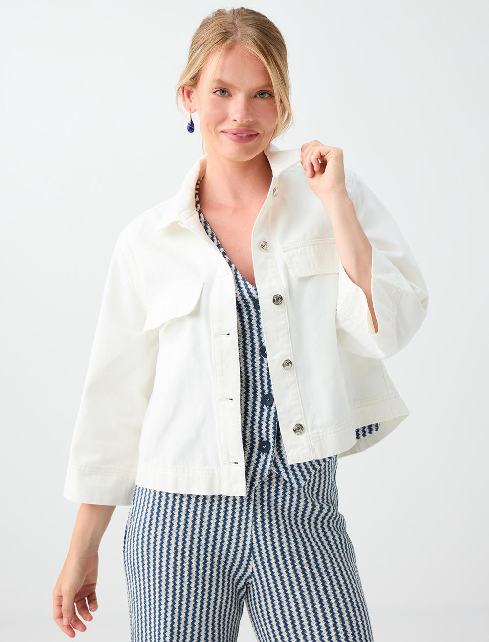 %100 Pamuk Cep Detaylı Denim Ceket