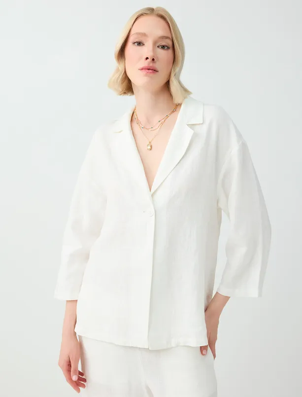 Women White 100% Linen Trouser Sleeve Jacket