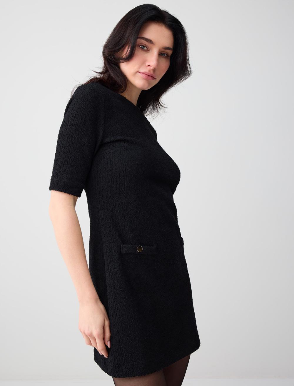 Kısa Kollu Bisiklet Yaka Düz Kesim Örme Elbise