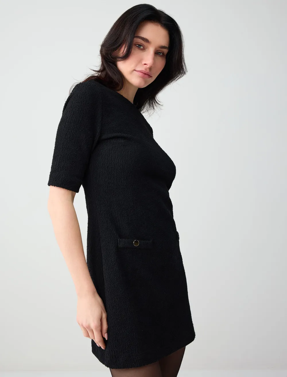 トップス if six was nine SW/ MINI TK BLACK kisa-kollu-bisiklet-yaka-duz-