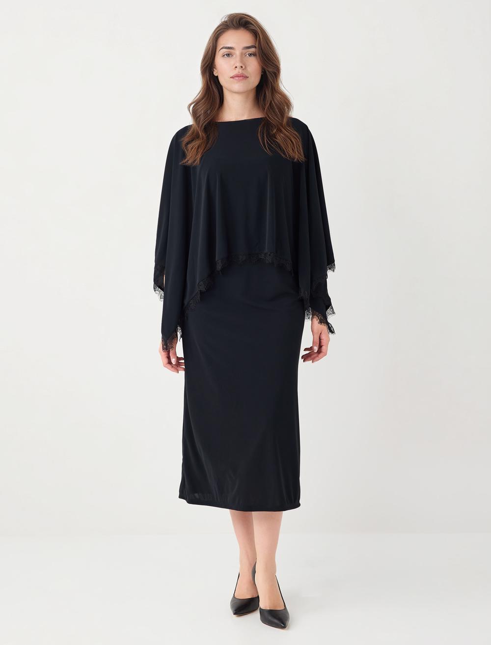 Kayık Yaka Truvakar Kol Örme Midi Elbise