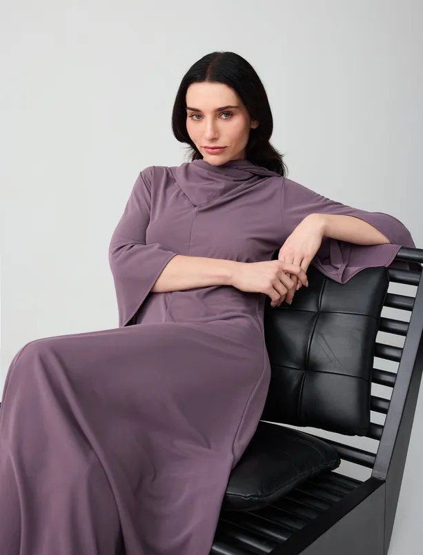 Bayan  Truvakar Kol Boyundan Bağlı Örme Midi Elbise