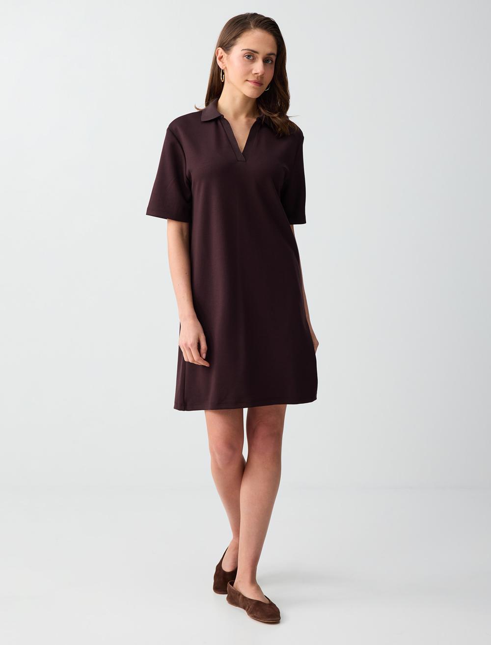 Polo Yaka Kısa Kollu Modal Örme Mini Elbise