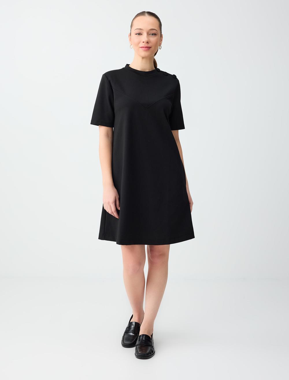 Yuvarkak Yaka Kısa Kollu Örme Mini Elbise