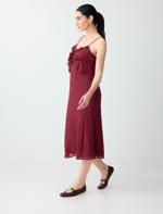 Burgundy Narrow Cut Open Neck Lace Detailed Midi Dress Combination