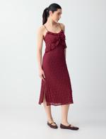Burgundy Narrow Cut Open Neck Lace Detailed Midi Dress Combination