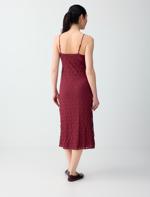 Burgundy Narrow Cut Open Neck Lace Detailed Midi Dress Combination
