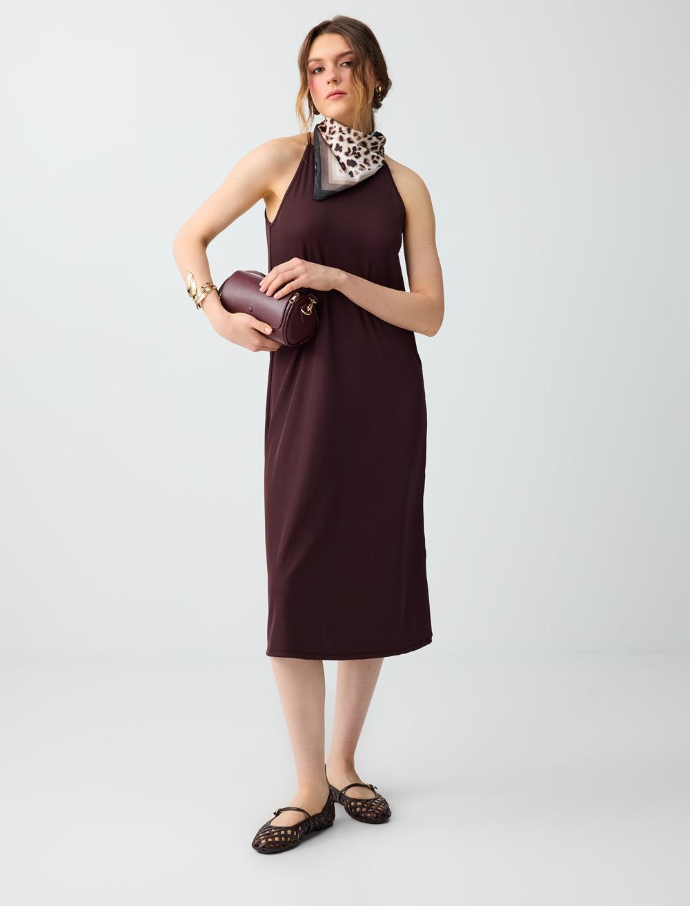 Bisiklet Yaka Kolsuz Bol Kesim Basic Örme Elbise