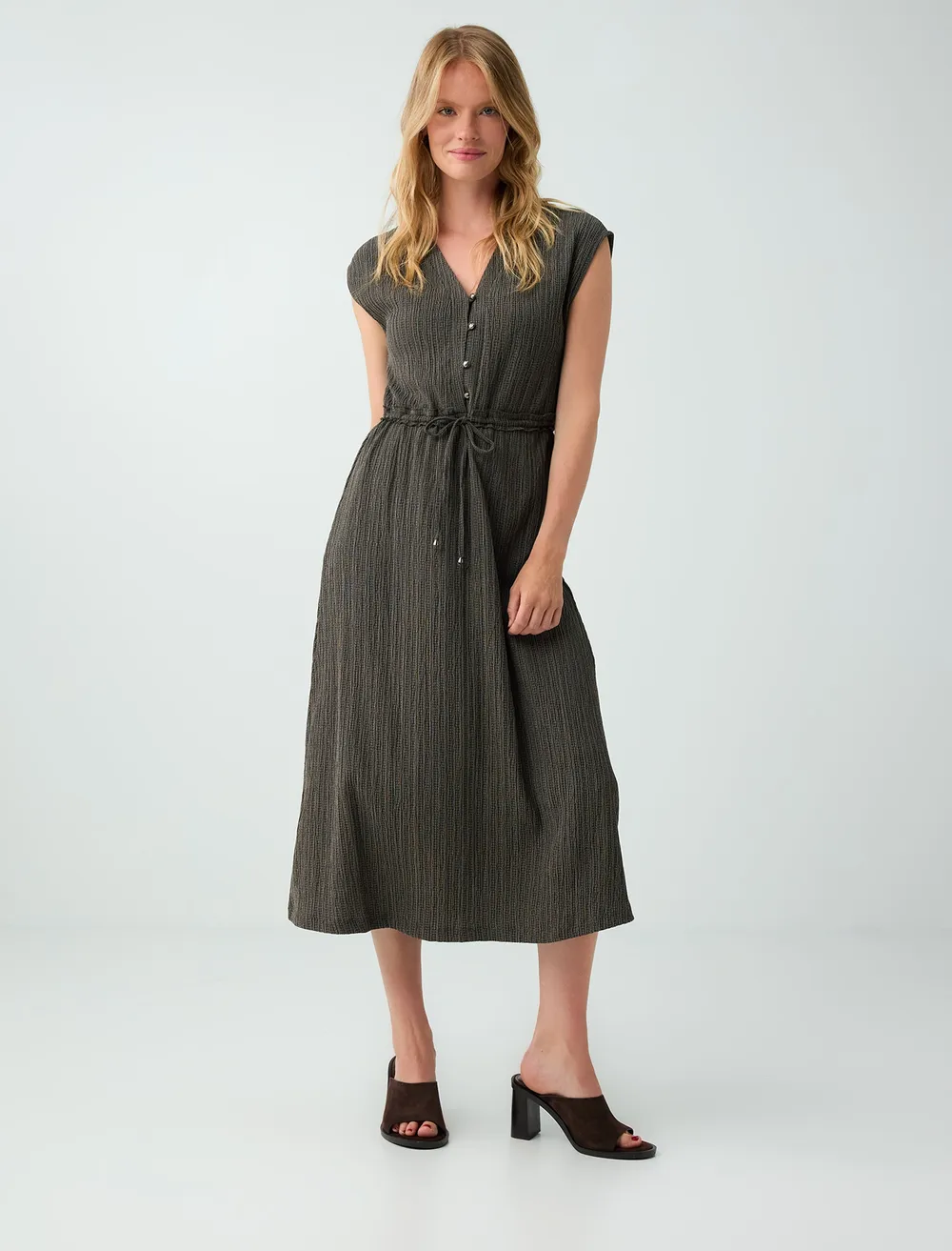 V-Neck Textured Knit Dress