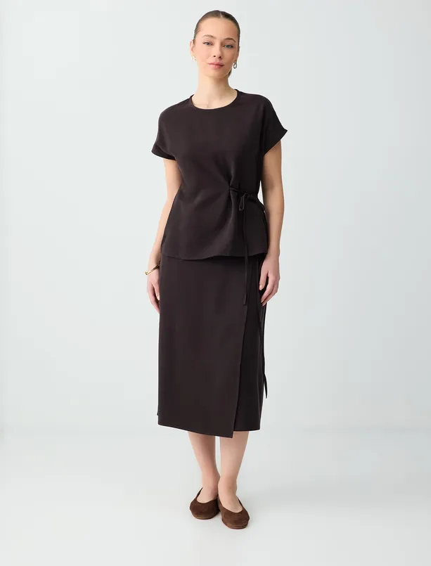 Bayan  Rahat Kesim Beli Bağcıklı Dokuma Etek