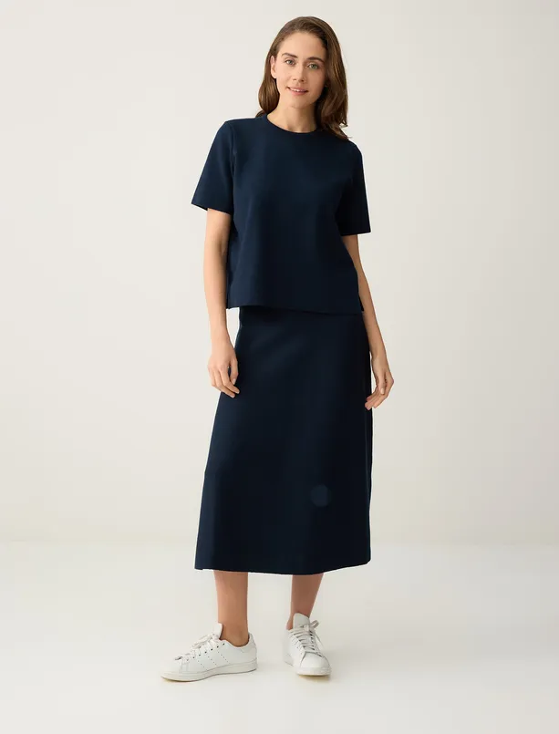 Bayan Lacivert Rahat Kesim Normal Bel Triko Etek