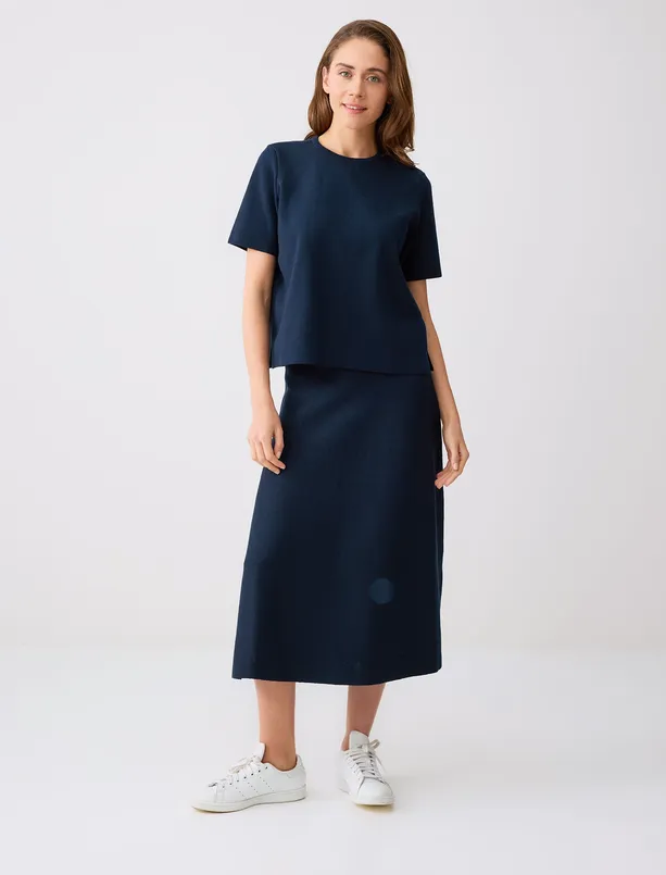 Bayan Lacivert Rahat Kesim Normal Bel Triko Etek