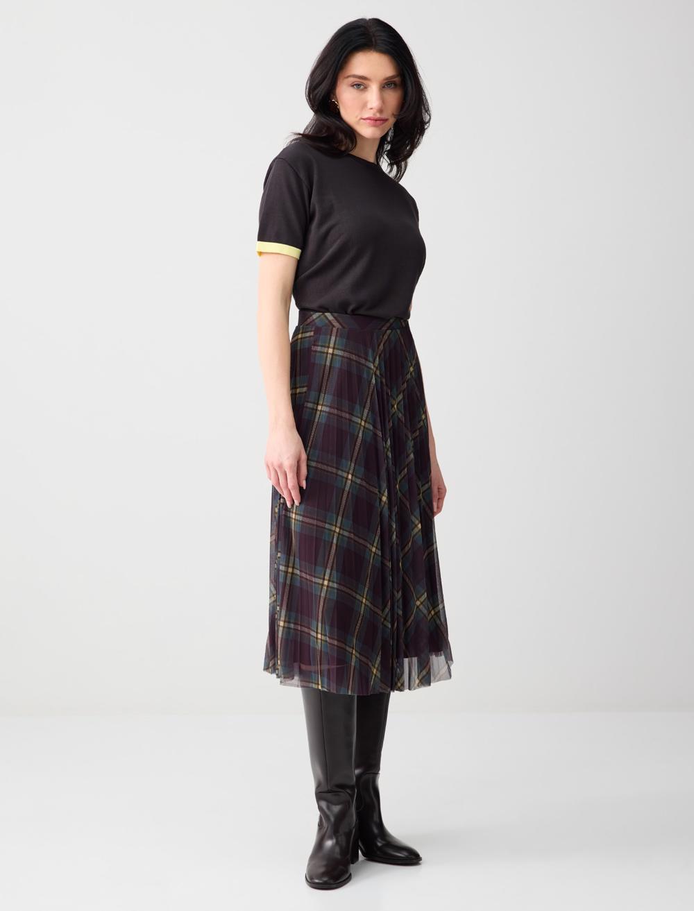 Düşük Bel Rahat Kesim Desenli Mesh Örme Midi Etek