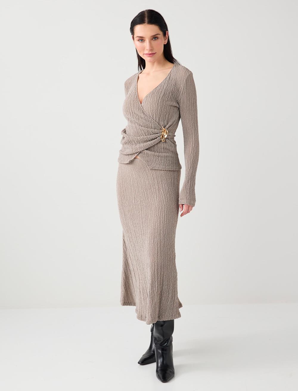 Normal Bel Rahat Kesim Midi Örme Etek