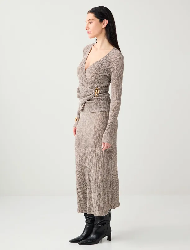 Bayan Vizon Normal Bel Rahat Kesim Midi Örme Etek