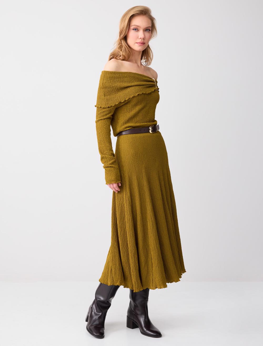 Rahat Kesim Normal Bel Midi Örme Etek