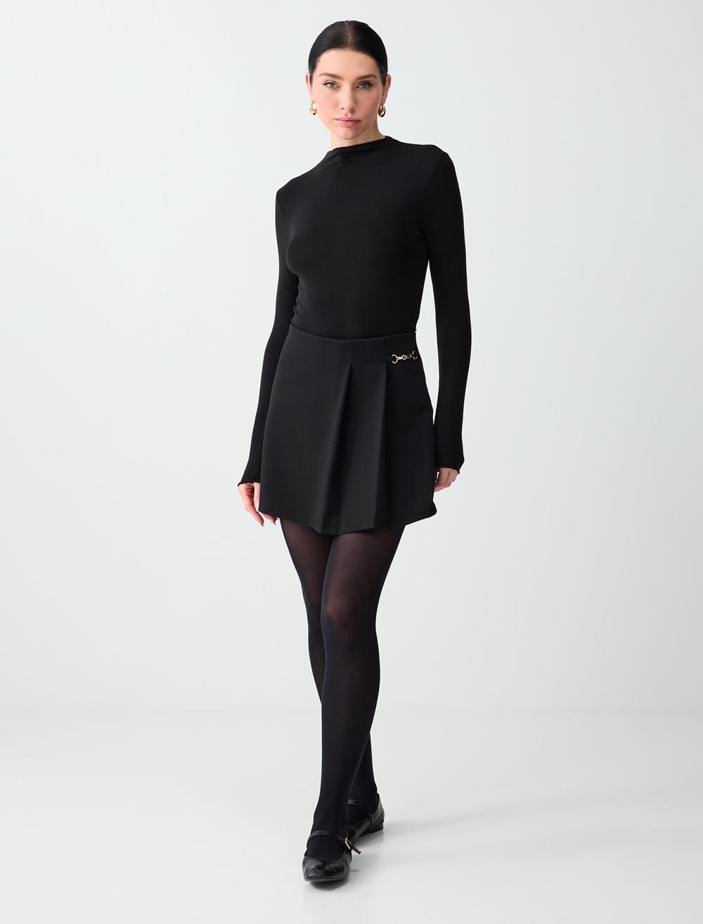 Yüksek Bel Düz Kesim Örme Şort Etek