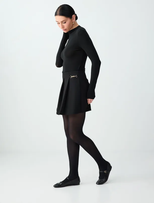 Bayan Siyah Yüksek Bel Düz Kesim Örme Mini Etek