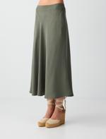 Dark Oil Green Relaxed Cut Normal Waist Midi Skirt Combination with Pocket Details