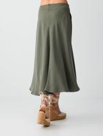 Dark Oil Green Relaxed Cut Normal Waist Midi Skirt Combination with Pocket Details