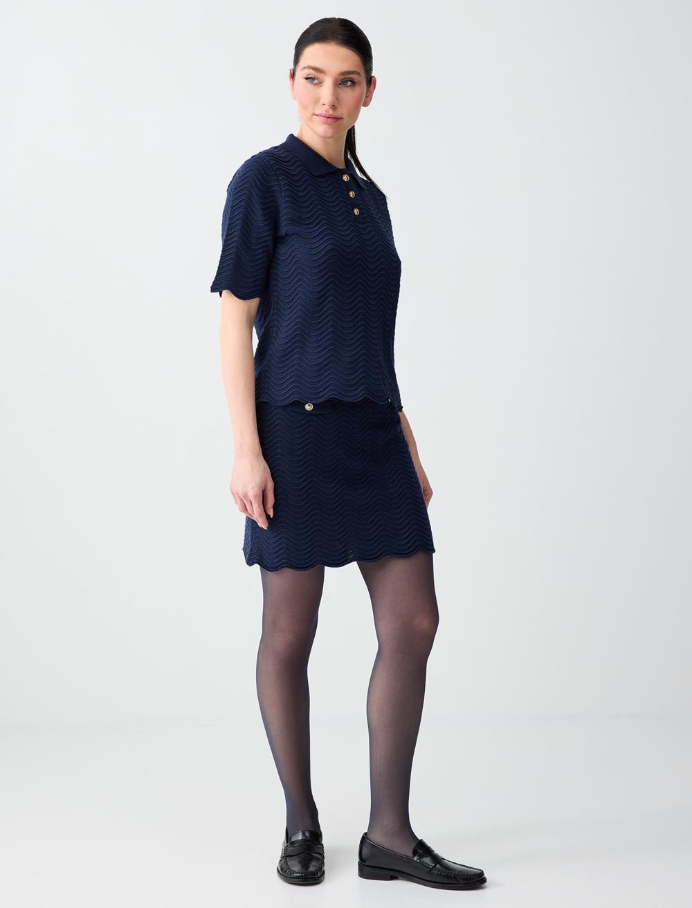 Normal Bel Dokulu Triko Mini Etek