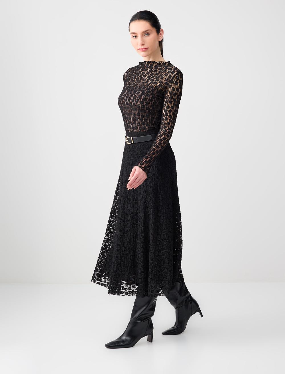 Rahat Kesim Normal Bel Dantelli Örme Midi Etek