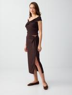 Yırtmaç Detaylı Normal Bel Midi Örme Etek Kombini