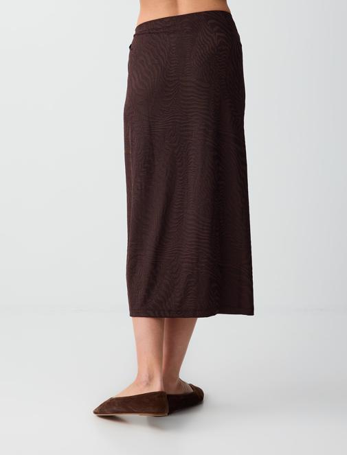 Yırtmaç Detaylı Normal Bel Midi Örme Etek Kombini