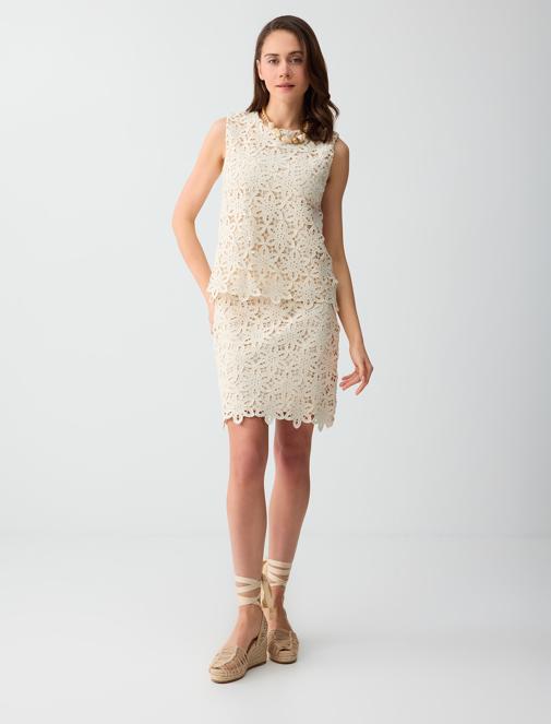 %100 Pamuk Dantel Detaylı Yüksek Bel Mini Etek Kombini