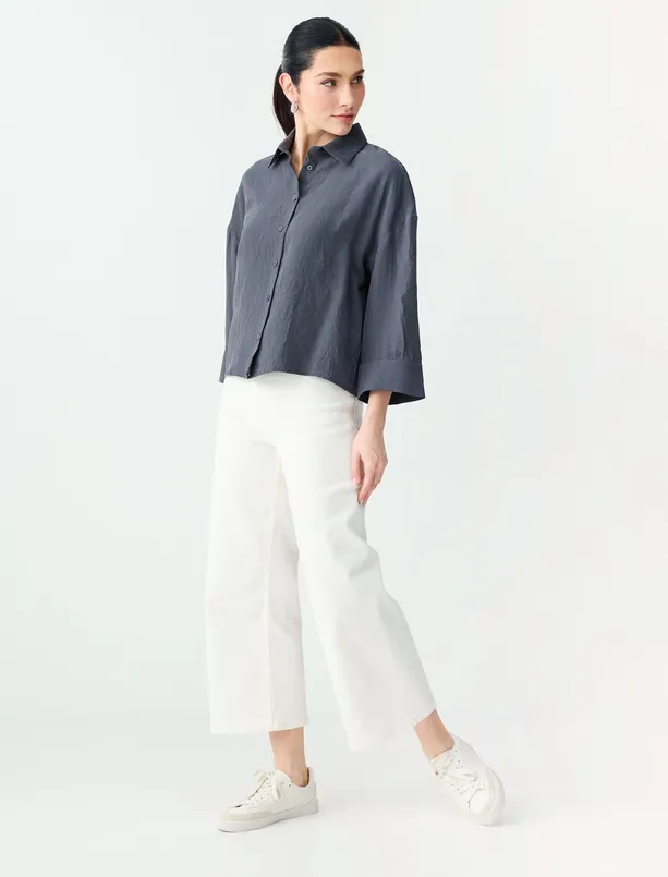 Women Anthracite Relaxed Fit Trouser Sleeve Modal Woven Shirt