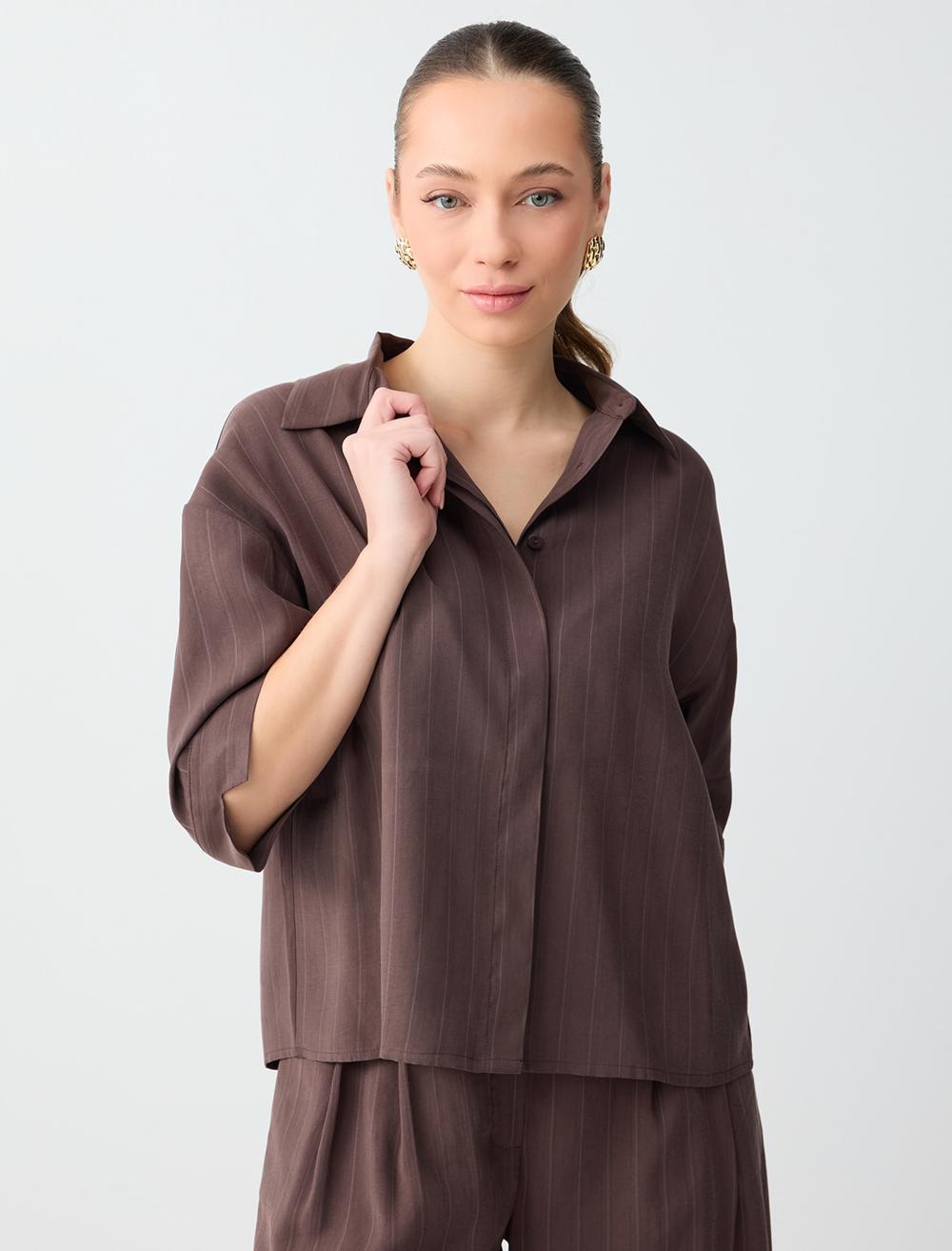Düz Kesim Truvakar Kol Modal Dokuma Gömlek