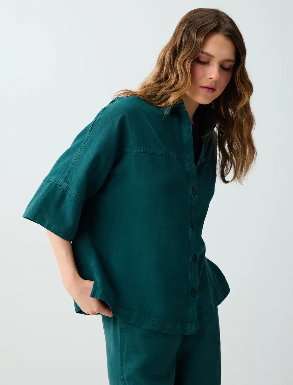 Relaxed Fit Trouser Sleeve Woven Shirt