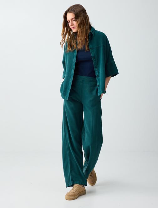 Dark Green Relaxed Fit Trouser Sleeve Woven Shirt Combination