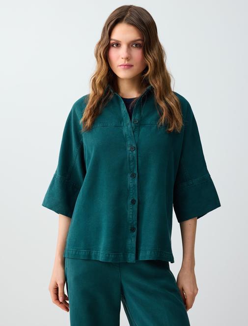 Dark Green Relaxed Fit Trouser Sleeve Woven Shirt Combination