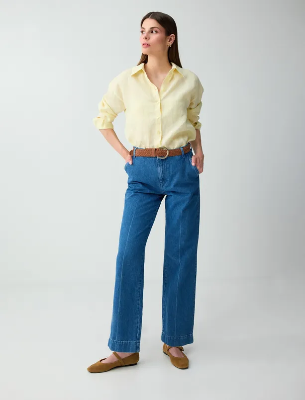 Women Yellow 100% Linen Long Sleeve Woven Shirt