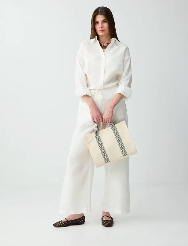 Women White 100% Linen Long Sleeve Woven Shirt