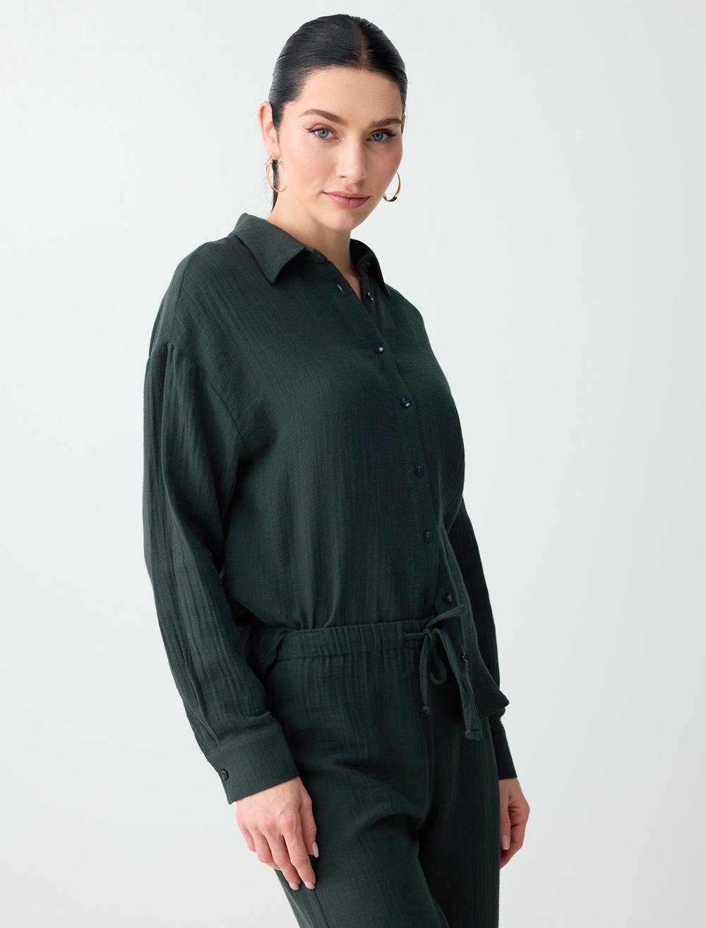 Rahat Kesim Uzun Kollu %100 Pamuk Dokuma Gömlek