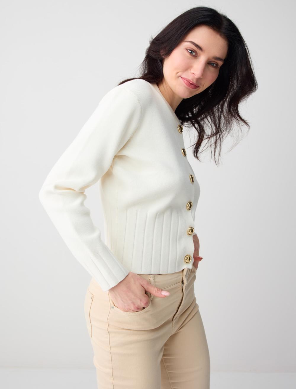 Düz Kesim Yuvarlak Yaka Uzun Kollu Triko Hırka