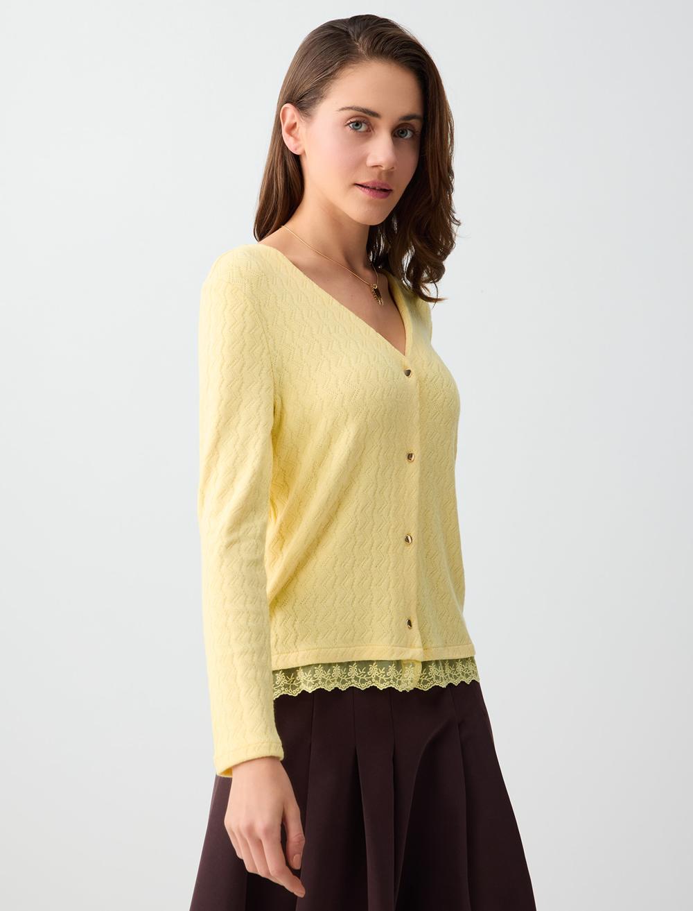 Rahat Kesim Yumuşak Dokulu Dantel Detaylı Hırka