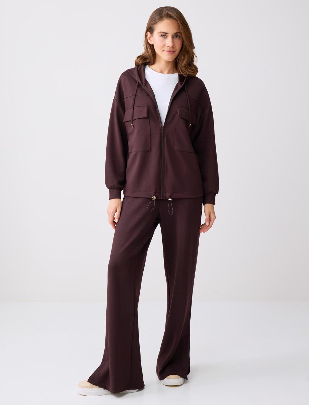 Rahat Kesim Kapüşonlu Modal Örme Ceket