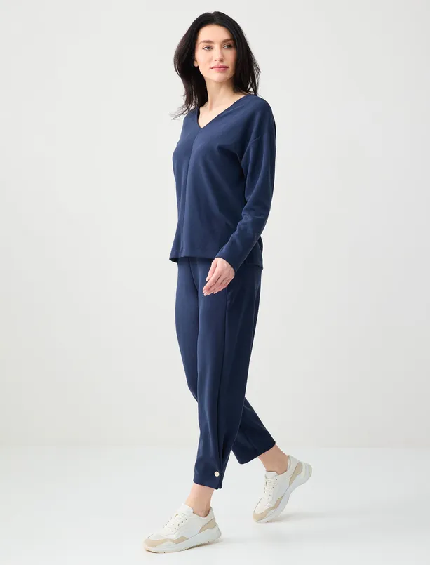 Bayan Lacivert Dar Paça Normal Bel Modal Jogger Pantolon