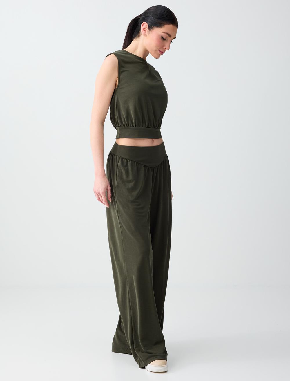 Yüksek Bel Bol Paça Cep Detaylı Jogger Pantolon