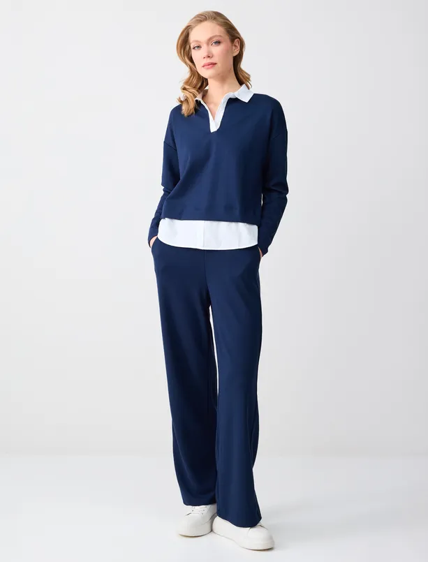 Bayan  Bol Paça Uzun Modal Örme Jogger Pantolon