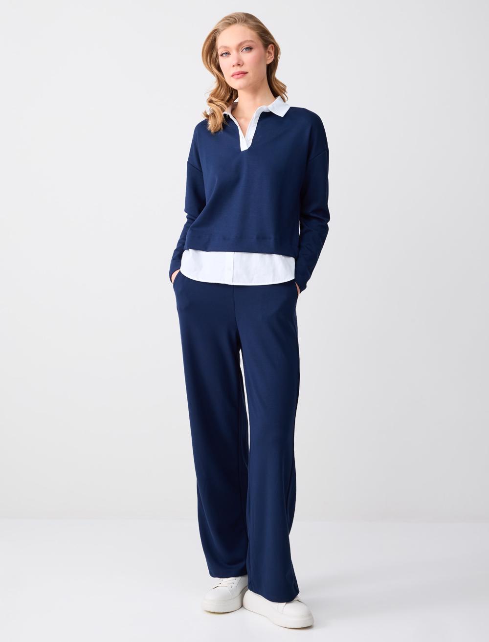 Bol Paça Uzun Modal Örme Jogger Pantolon