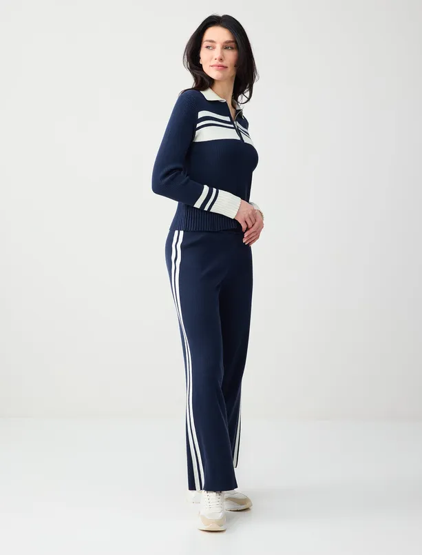 Bayan Lacivert Normal Bel Normal Paça Triko Pantolon