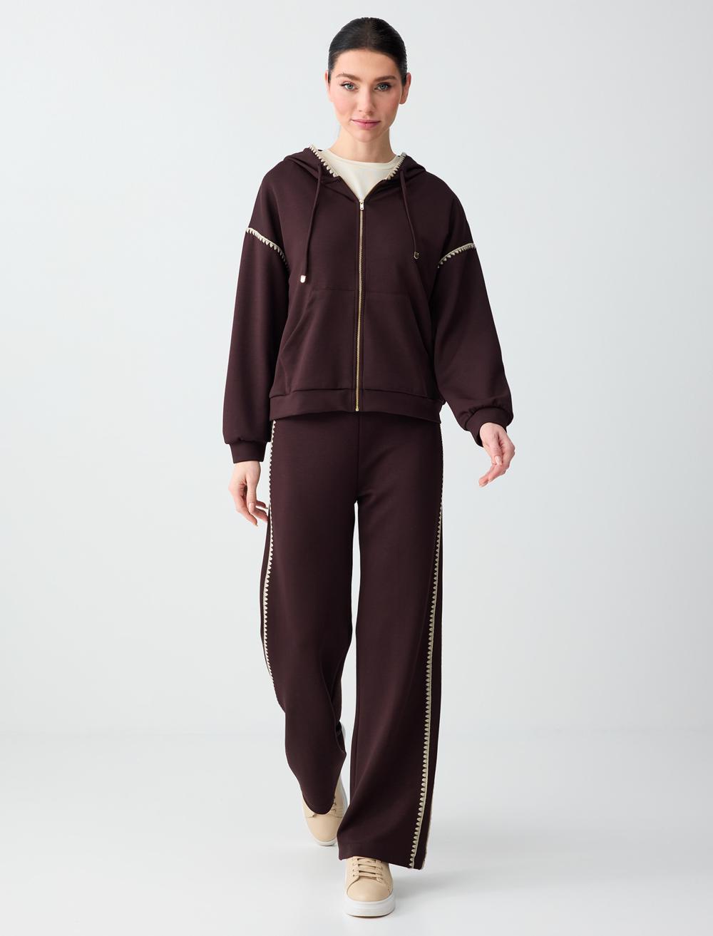 Normal Bel Normal Paça Çizgili Örme Jogger Pantolon