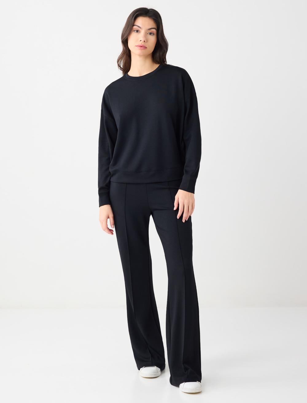 Yüksek Bel Bol Paça Modal Örme Jogger Pantolon